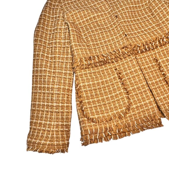 Brooks Brothers Tweed Blazer Sz 6 Tan Fringe Trim Career Old Money Office Work - Picture 8 of 14